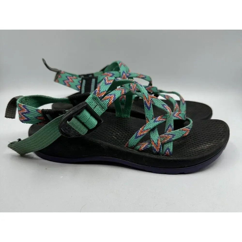 Chaco ZX/1 Youth Girls Sz 3 Shoes Green Purple Strappy Adjustable Hiking Sandals
